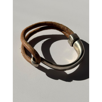 Vintage Brown Leather & 925 Sterling Silver Bracelet