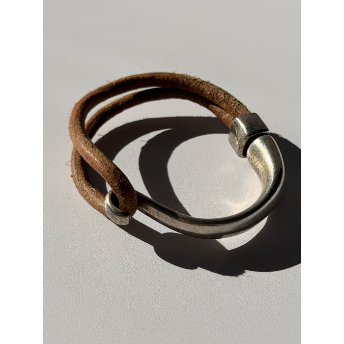 Vintage Brown Leather & 925 Sterling Silver Bracelet
