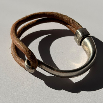 Vintage Brown Leather & 925 Sterling Silver Bracelet