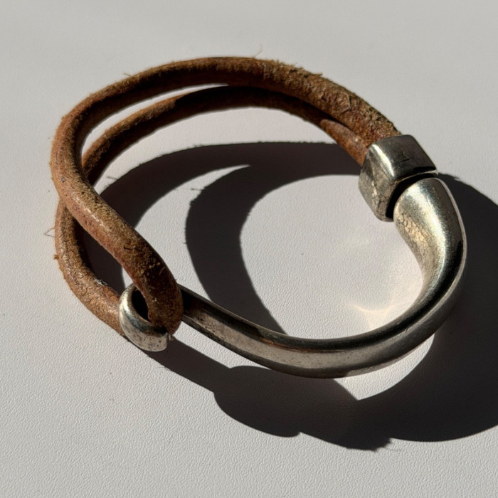 Vintage Brown Leather & 925 Sterling Silver Bracelet