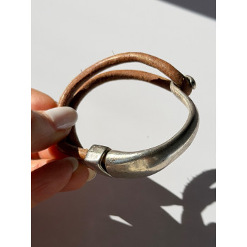 Vintage Brown Leather & 925 Sterling Silver Bracelet