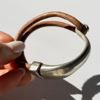 Vintage Brown Leather & 925 Sterling Silver Bracelet