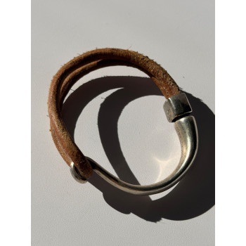 Vintage Brown Leather & 925 Sterling Silver Bracelet