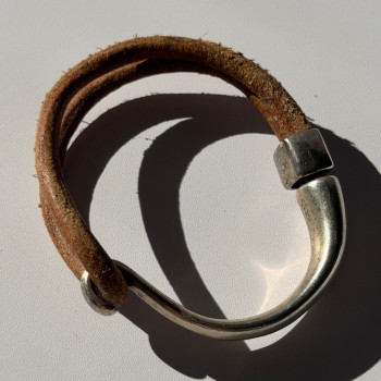 Vintage Brown Leather & 925 Sterling Silver Bracelet