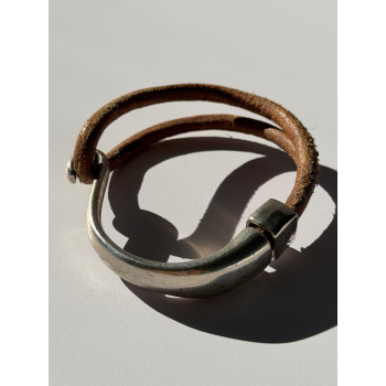 Vintage Brown Leather & 925 Sterling Silver Bracelet