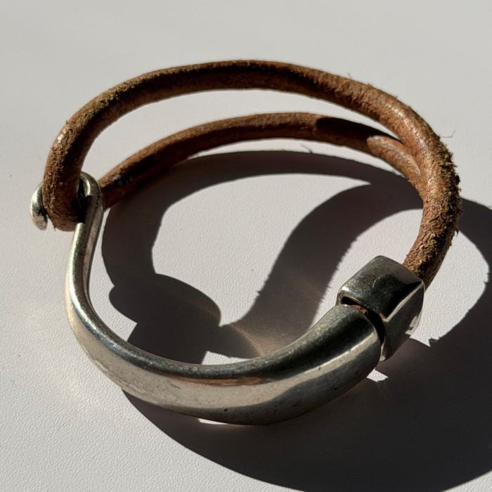 Vintage Brown Leather & 925 Sterling Silver Bracelet