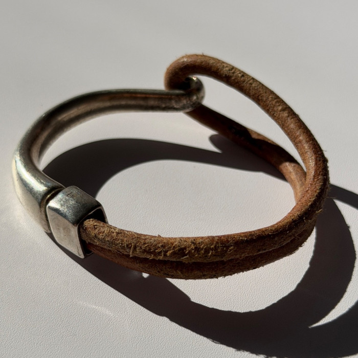 Vintage Brown Leather & 925 Sterling Silver Bracelet
