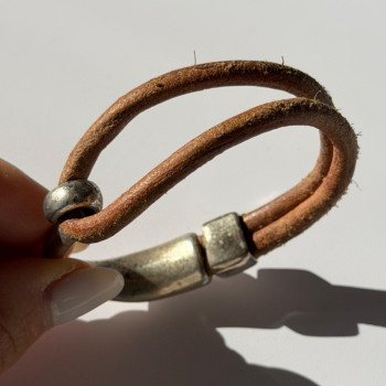 Vintage Brown Leather & 925 Sterling Silver Bracelet