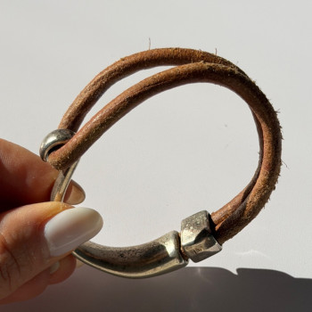 Vintage Brown Leather & 925 Sterling Silver Bracelet