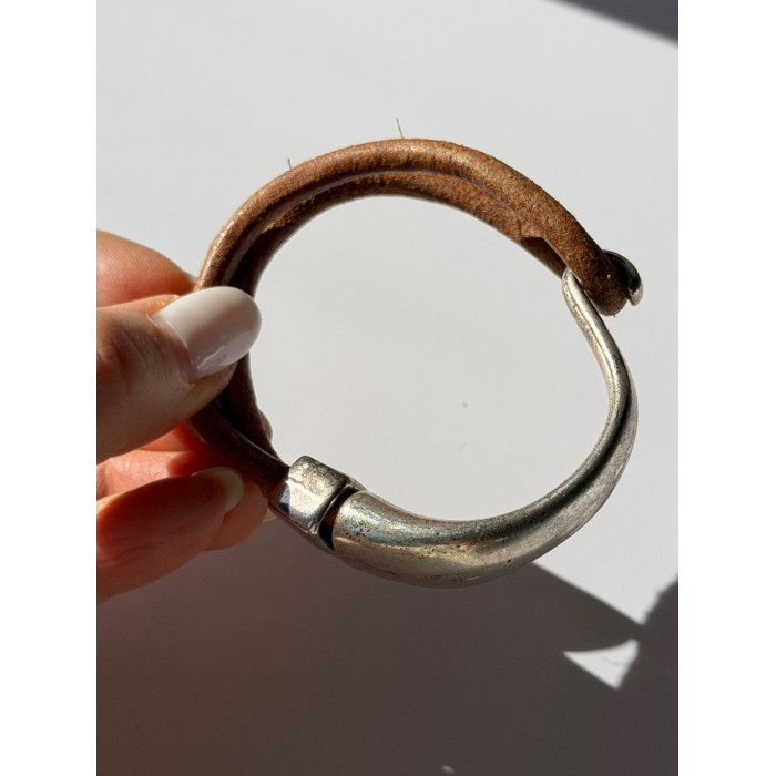 Vintage Brown Leather & 925 Sterling Silver Bracelet
