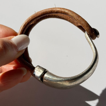Vintage Brown Leather & 925 Sterling Silver Bracelet