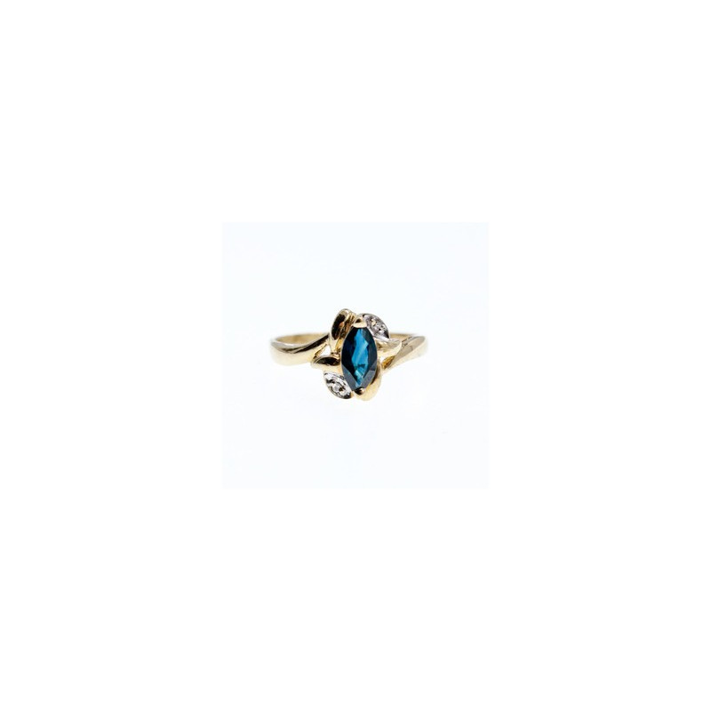 10K YELLOW GOLD BLUE TOPAZ & DIAMONDS RING SIZE 8