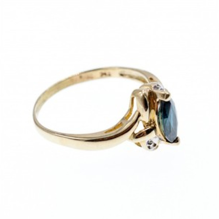 10K Yellow Gold Blue Topaz & Diamonds Ring Size 8