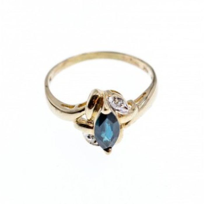 10K Yellow Gold Blue Topaz & Diamonds Ring Size 8