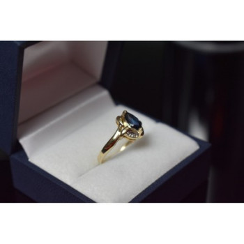 10K YELLOW GOLD BLUE TOPAZ & DIAMONDS RING SIZE 8