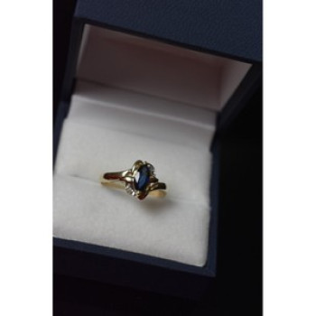 10K Yellow Gold Blue Topaz & Diamonds Ring Size 8