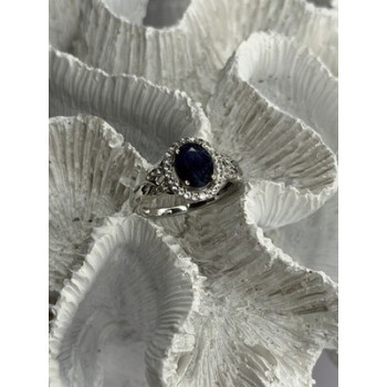925 Sterling Silver Sapphire & Beryl Ring Size 8