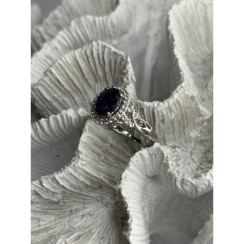 925 Sterling Silver Sapphire & Beryl Ring Size 8