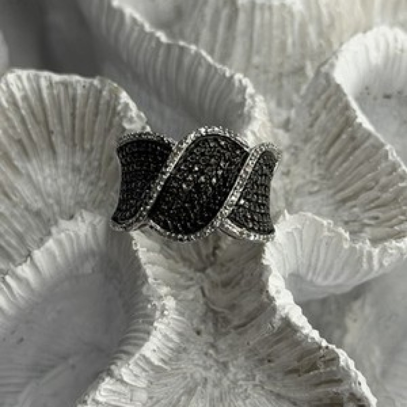 JWBR 925 Sterling Silver Black & White Diamonds Ring Size 7