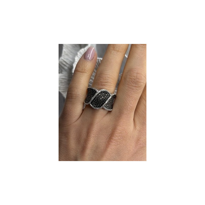 JWBR 925 Sterling Silver Black & White Diamonds Ring Size 7