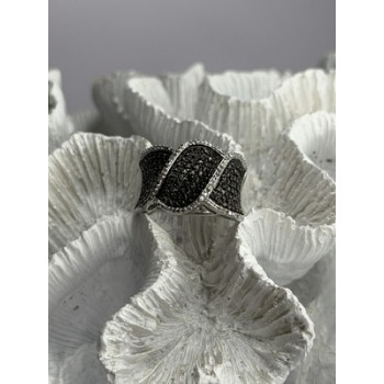 JWBR 925 Sterling Silver Black & White Diamonds Ring Size 7