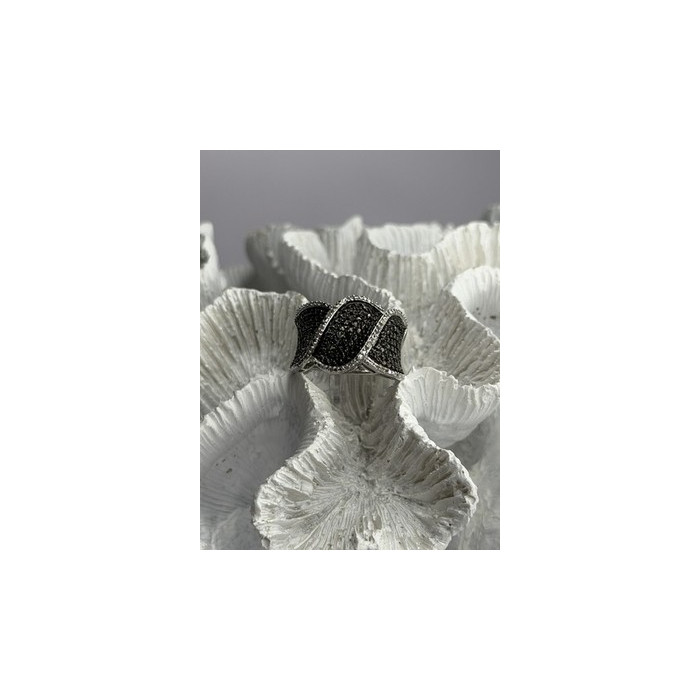 JWBR 925 Sterling Silver Black & White Diamonds Ring Size 7