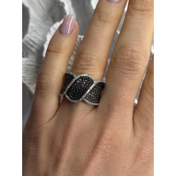 JWBR 925 Sterling Silver Black & White Diamonds Ring Size 7