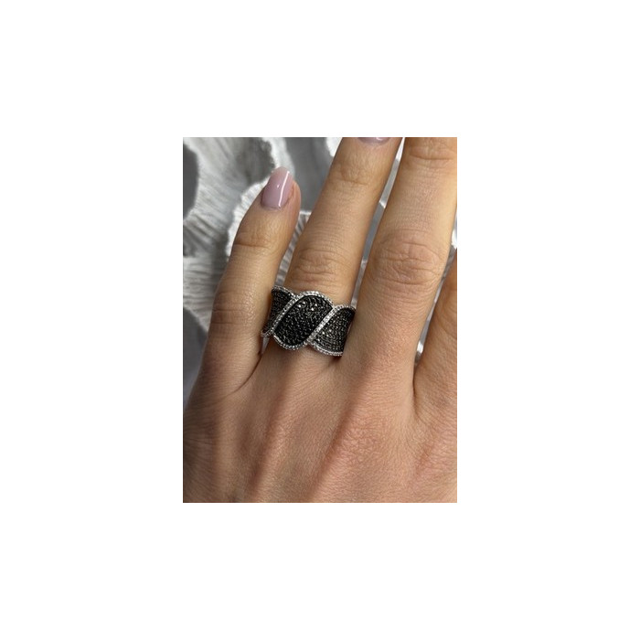 JWBR 925 Sterling Silver Black & White Diamonds Ring Size 7