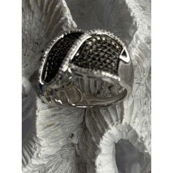 JWBR 925 Sterling Silver Black & White Diamonds Ring Size 7