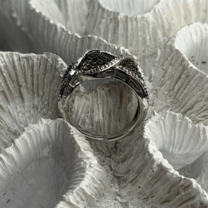 JWBR 925 Sterling Silver Black & White Diamonds Ring Size 7