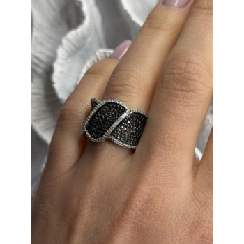 JWBR 925 Sterling Silver Black & White Diamonds Ring Size 7