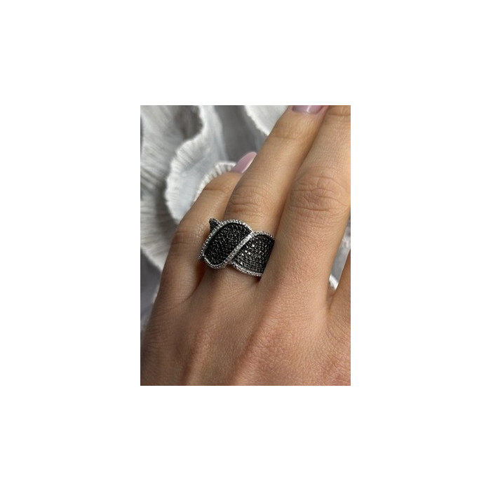 JWBR 925 Sterling Silver Black & White Diamonds Ring Size 7
