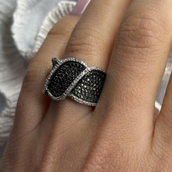 JWBR 925 Sterling Silver Black & White Diamonds Ring Size 7