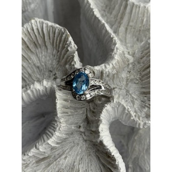 Shiny 925 Sterling Silver Topaz & Beryl Ring Size 7