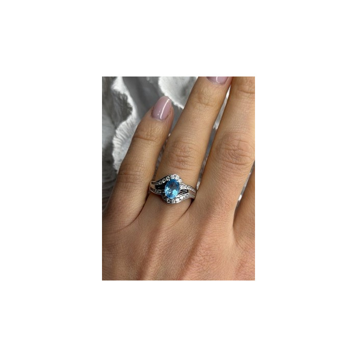 Shiny 925 Sterling Silver Topaz & Beryl Ring Size 7