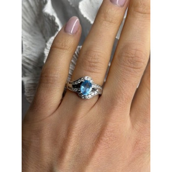 Shiny 925 Sterling Silver Topaz & Beryl Ring Size 7