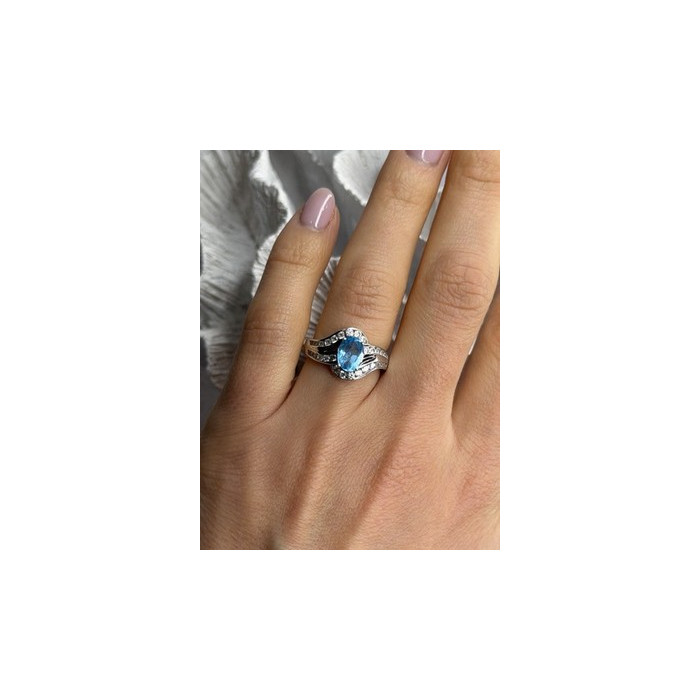 Shiny 925 Sterling Silver Topaz & Beryl Ring Size 7