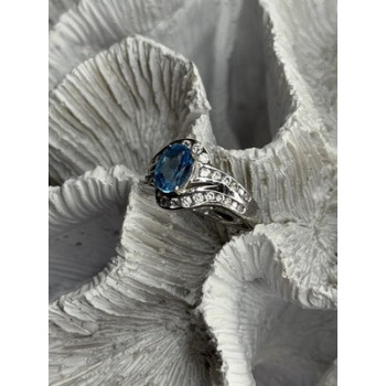 Shiny 925 Sterling Silver Topaz & Beryl Ring Size 7