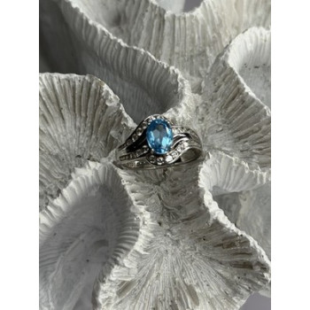 Shiny 925 Sterling Silver Topaz & Beryl Ring Size 7