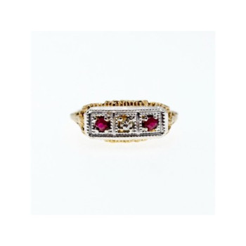 14K YELLOW GOLD RUBIES & DIAMOND RING SIZE 8
