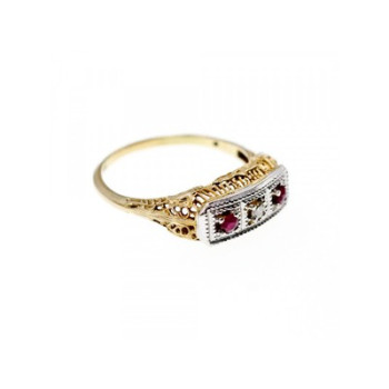 14K YELLOW GOLD RUBIES & DIAMOND RING SIZE 8