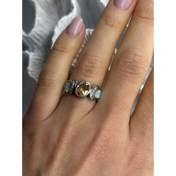 925 Sterling Silver Citrine & Opal & Beryl Ring Size 7
