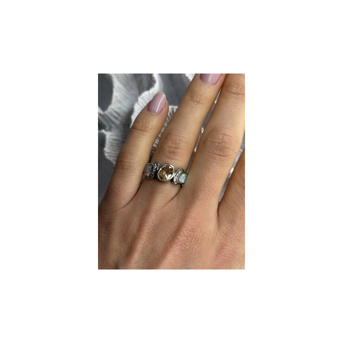 925 Sterling Silver Citrine & Opal & Beryl Ring Size 7