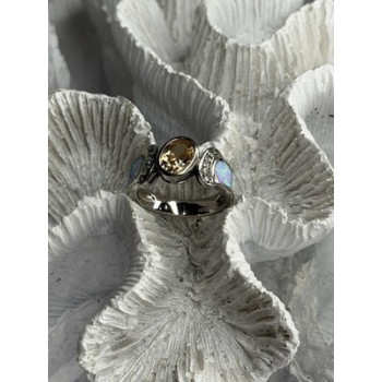 925 Sterling Silver Citrine & Opal & Beryl Ring Size 7