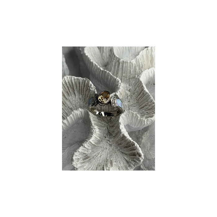 925 Sterling Silver Citrine & Opal & Beryl Ring Size 7