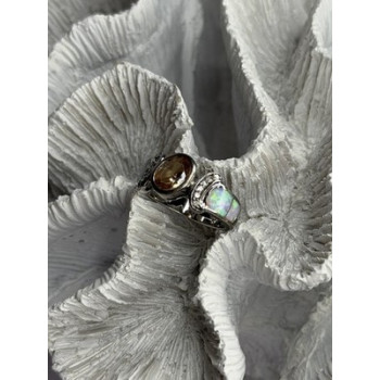 925 Sterling Silver Citrine & Opal & Beryl Ring Size 7
