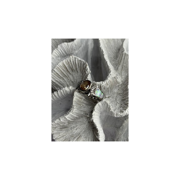 925 Sterling Silver Citrine & Opal & Beryl Ring Size 7