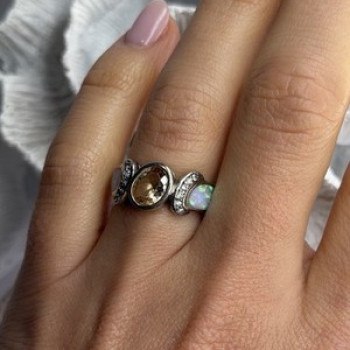925 Sterling Silver Citrine & Opal & Beryl Ring Size 7