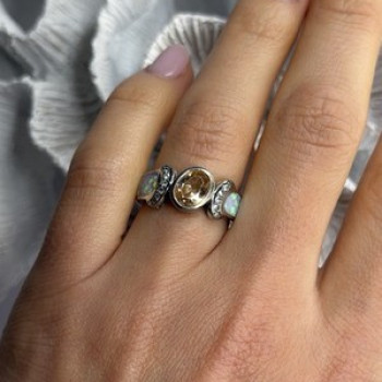 925 Sterling Silver Citrine & Opal & Beryl Ring Size 7