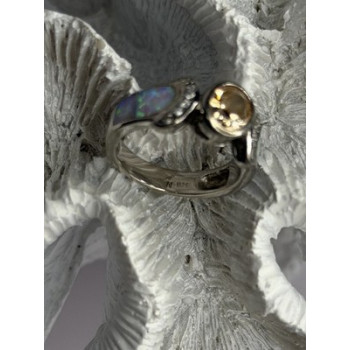 925 Sterling Silver Citrine & Opal & Beryl Ring Size 7